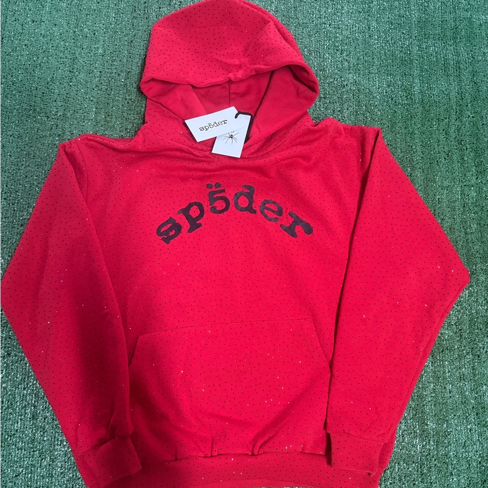VVS Sp5der Red Rhinestone Red Hoodie